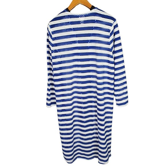 Chico's 3 Size XL Jacket Tess Cardigan Cover Up Eyelet Mesh Striped Flowing - Picture 3 of 8